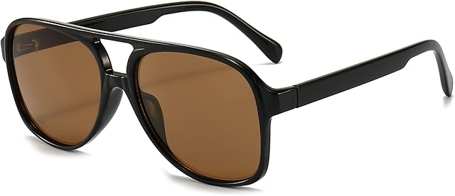 Long Keeper Retro Polarised Sunglasses for Women Men Oversize Vintage 70s Pilot Sunglasses, Large Square Frame Double Bridge Retro Glasses Anti UV