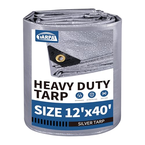TARPAL 12x40 tarp Heavy Duty Tarp 14mil Silver Reflective Tarps Large Waterproof Tarps with Grommets and Reinforced Edges UV Protection Tear Resistant for Firewood RV Boat Roof Car Camping