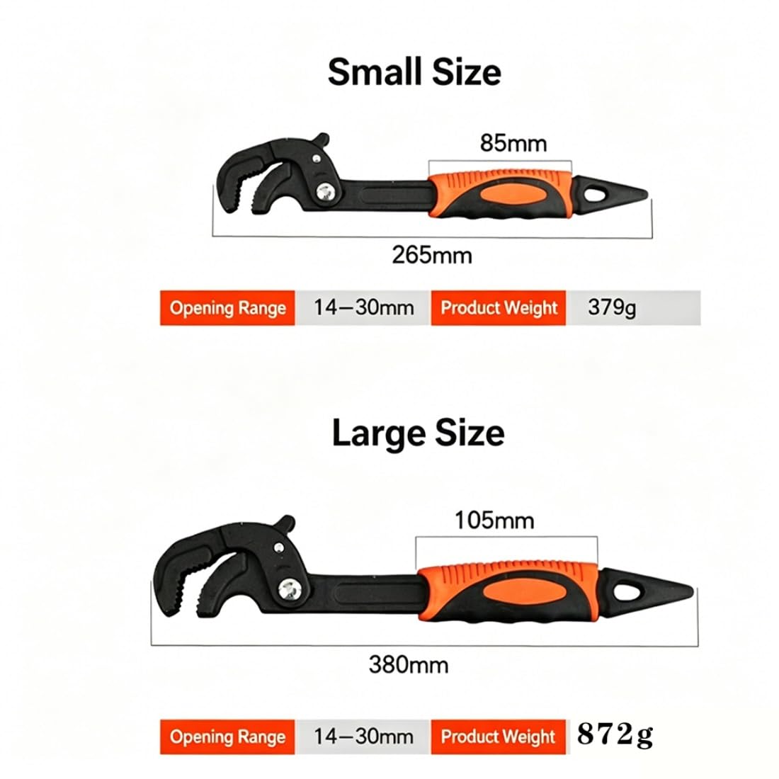 Llave Universal Que Ahorra Esfuerzo, Llave Multiusos Ajustable autoblocante, Llave para Tubos con Mango ergonómico Antideslizante, para fontanería y Uso en caravanas (Rojo, L)