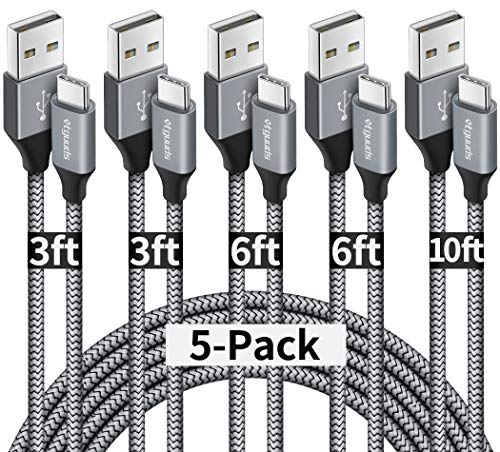 etguuds USB A to USB C Cable 5-Pack (3/3/6/6/10 ft), Fast Charging Type C Charger Cord for iPhone 17 16 15 Pro Max Plus Air, Samsung Galaxy S25 S24 S23 S22 S21 S20 A56 A17 A16, Pixel, Moto G, Gray