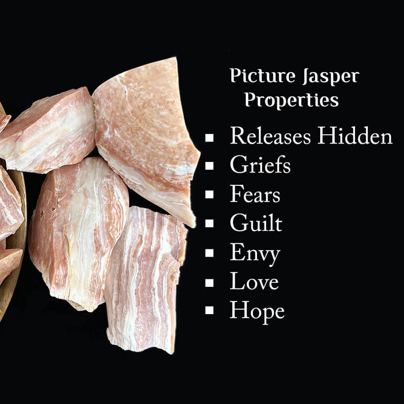 Image of Picture Jasper Raw Stone 500g | 2-4 Pcs of Natural Healing Crystal for Grounding, Strength & Balance | Decorative Stones for Home Decor, Living Room, Office & Showpiece