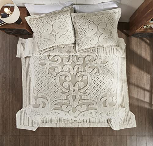 Better Trends Serenity Chenille Bedspread Set Available, Super Soft And Light Weight Medallion Design 100% Cotton Tufted Machine Washable Tumble Dry, Queen Bedspread Set, Beige #TOP1