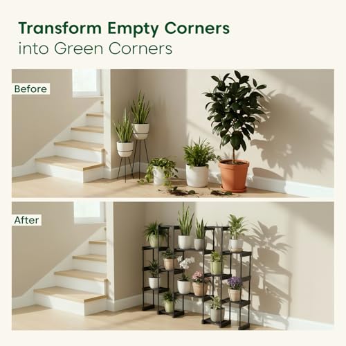 Image of KYARI 12 Tier Metal Plant Stand - Heavy Duty Black Powder Coated Vertical Plant Rack | Rust-Proof Multi Layer Flower Pot Stand for Balcony, Living Room & Outdoor Use (DIY Assembly Required)