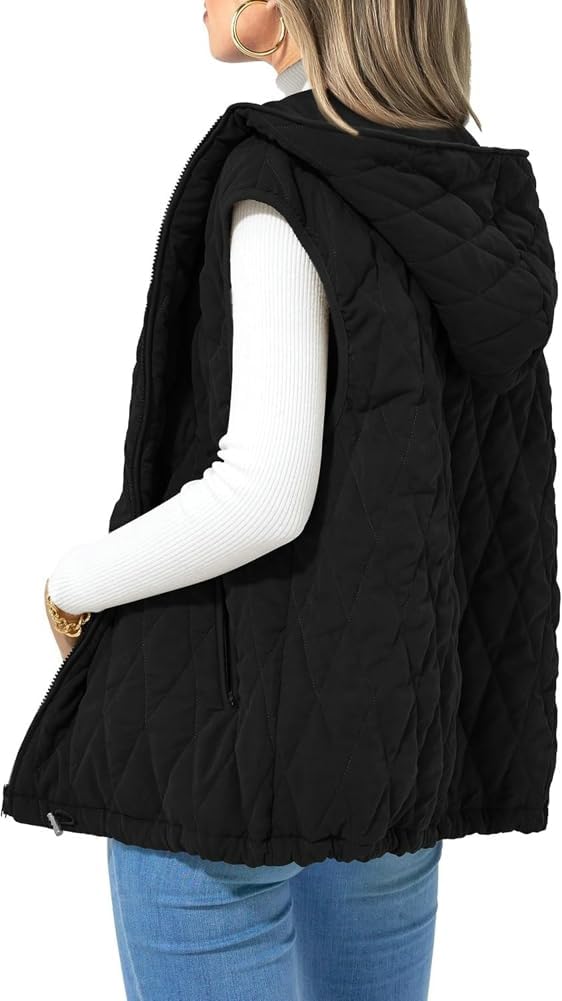Halemet Women Oversized Puffer Vest Casual Sleeveless Vests Women Hooded Zip Up Fall Winter Coat Outerwear Vest Padded Jacket - Image 5