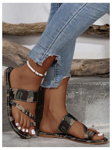 GORGLITTER Women's Camo Flat Sandals Open Toe Strap Vacation Slide Sandals3