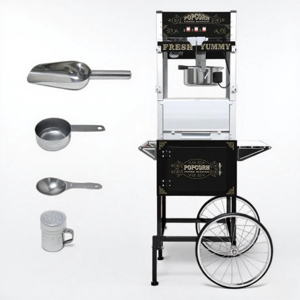 20 Oz Popcorn Machine with Cart&tools, One-Touch Operation, Stainless Steel Kettle Makes Up To 80 Cups Popcorn & Storage Cabinet, Commercial Popcorn Maker for Home Theater, Parties. (red)