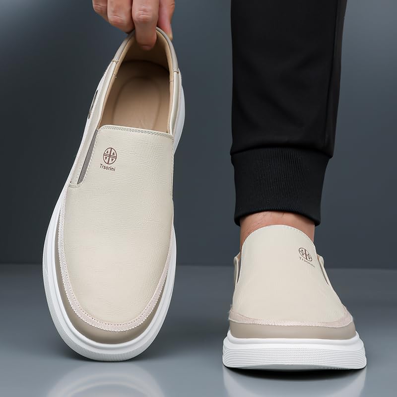 Image of Trsorini Mens Casual Shoes Soft Comfortable Flat Lightweight Moccasin Classic Breathable Leather Men's Shoes