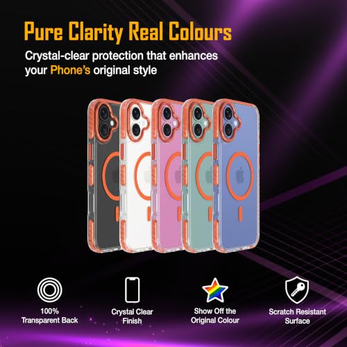 Image of Zapcase Crystal Clear Back case for iPhone 16 Plus | PC Back | TPU Bumper with Inner Rubber Grip | Metal Camera Guard Bezel | Metal Buttons | Scratch Resistant Cover | 2 Layer Edge Protection | Orange