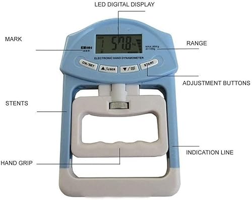 Digitaler Hand-Kraftmesser,SUAVER 90kg/200lbs Dynamometer,Handtrainer Griffstärke-Messgerät Automatische Erfassung der elektronischen Griffkraft (Blau)
