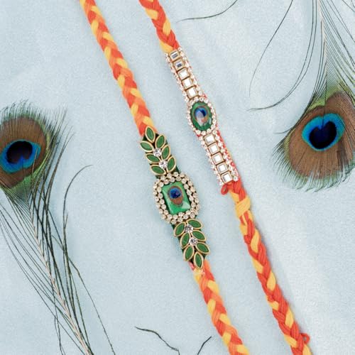 Image of Traditional Handmade Beaded Rakhi For Raksha Bandhan| Hand Bracelet For Brother| Wrist Band For Bhaiya & Bhabhi | Trendy Combination Designs Protective Thread Combo-Set Of 2