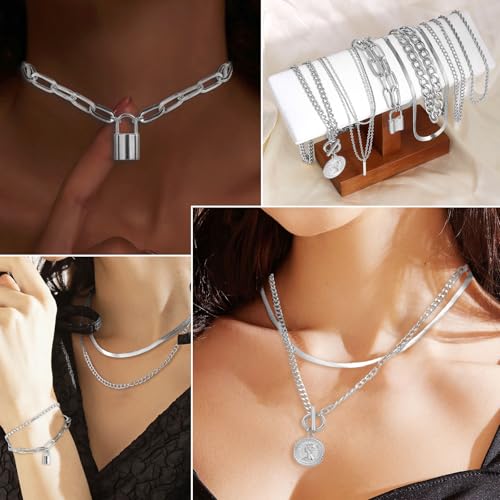Image of CHICUTIE Gold Jewelry Set For Women,14k Gold Plated Multi Layer Necklaces Bracelets Hoop Earrings Set Stackable Knuckle Rings, Trendy Elegance Charms Non Tarnish Minimalist Textured Boho Jewelry Gift