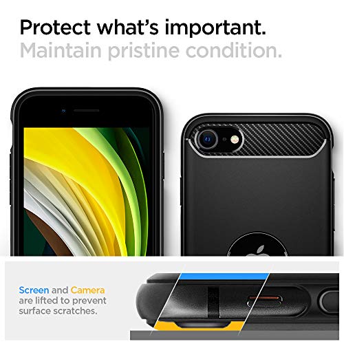 Image of Spigen Rugged Armor Back Cover Case for iPhone SE(2022 /2020), Carbon Fiber Detail, Resilient Shock Absorption - TPU | Matte Black