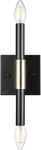 Miniatura 7 de Globe Electric 65000044 Aplique de pared de 2 luces, negro mate, acento de latón antiguo, enchufes de base E12, luces de pared para sala de estar,