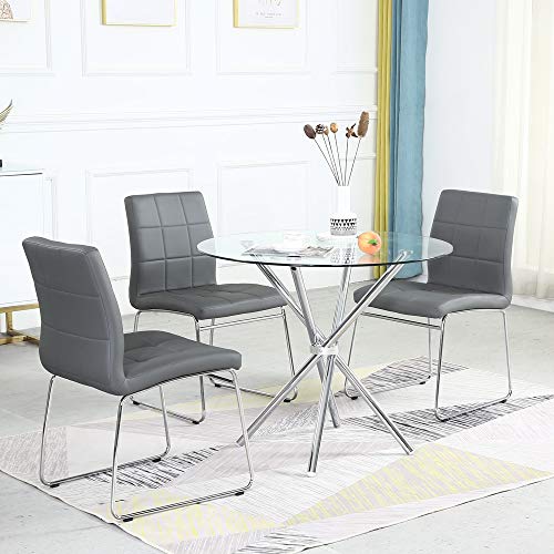 Wenyu Modern Dining Table With Tempered Glass Top Round Glass Dining Table Tea Coffee Table Office Modern Kitchen Table Dining Room Table With Chrome Legs, 35.4 Diameter #TOP4