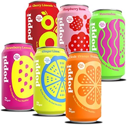 POPPI Sparkling Prebiotic Soda w/ Gut Health & Immunity Benefits, Beverages w/ Apple Cider Vinegar, Seltzer Water & Fruit Juice, Low Calorie & Low Sugar Drinks, Fun Favs Variety Pack, 12oz (12 Pack) (Packaging & Flavors May Vary)