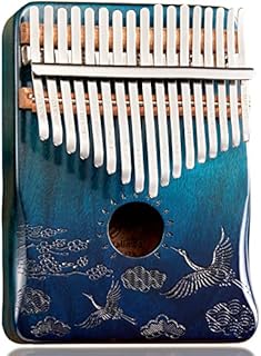 TienClef Kalimba Thumb Piano 17 Keys with Engraved Notes Crane Pattern Handhold Cute Finger Piano Koa Solid Wood Portable Musical Instrument with Music Book for Kids Adult Beginner (Gradual Blue)