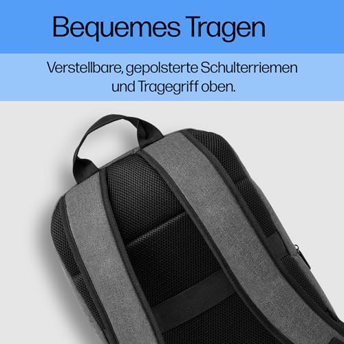 HP Prelude Laptoprucksack 15,6 Zoll – wasserabweisend, leicht & robust – Notebook Rucksack für Reisen, Business, Schule & Uni – gepolstert, mit Trolley-Gurt & Zubehörfächern – Grau