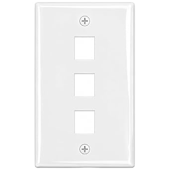 Cmple - 3 Port Keystone Wall Plate Single-Gang Wall Plate with Standard Size Keystone Jack Insert - White