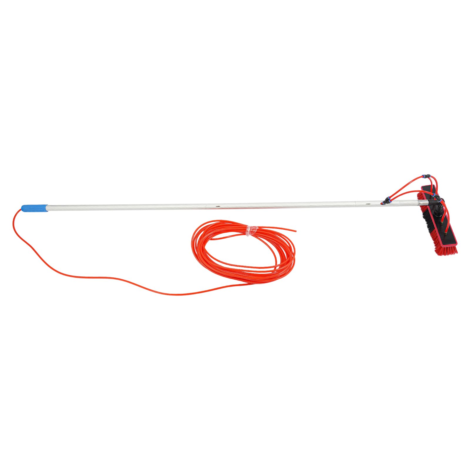 Cepillo de limpieza para panel solar 180°, cepillo de lavado telescópico, 5 m | Manguera de 20 m y cepillo de 35 cm, 4 salidas de agua, construcción de aluminio y latón, incluye bolsa de almacenamiento