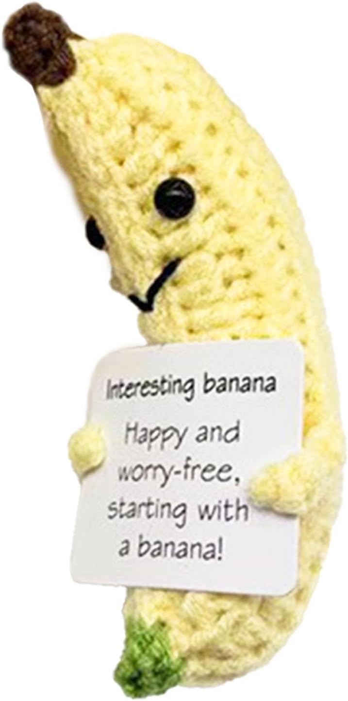Positive Crochet - Banana Crochet Toy | 7cm Cheer up Crochet Toy, Cute Crochet Doll Banana Plush Encouragement for Home Studio Decor