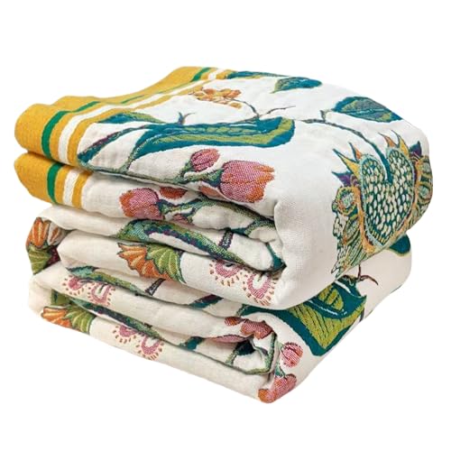 Boho-Überwurfdecke für Bett – 100 % Baumwolle, ultraweich, luxuriös, rustikale Herbstdecke, Vogel, bedruckt, Bauernhaus-Dekor, Bettdecken, Überwurf für Wohnzimmer, Sofa, Couch, Stuhl (bunter