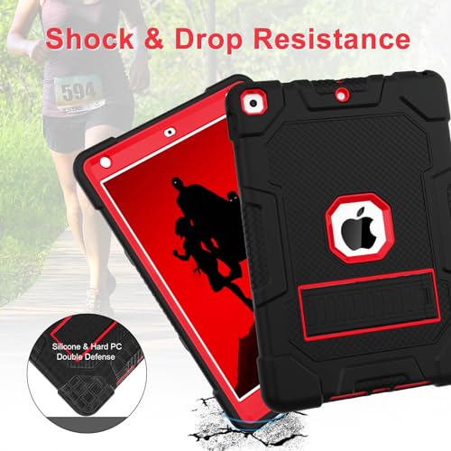 Image of TIMISM iPad 9th /8th /7th Gen 10.2 Case with Kickstand, Black+Red | Heavy Duty Shockproof Hard Hybrid Three Layer Protective Cover