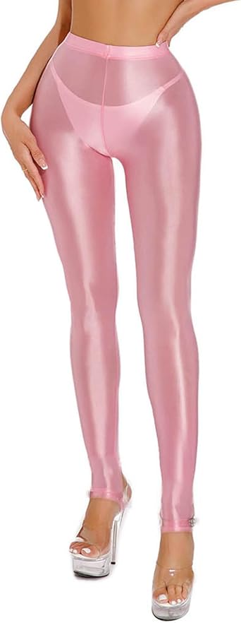 Womens Sheer Nylon Stirrup Leggings Tights Oil Shiny Stretch Skinny Seamless Fitness Pants