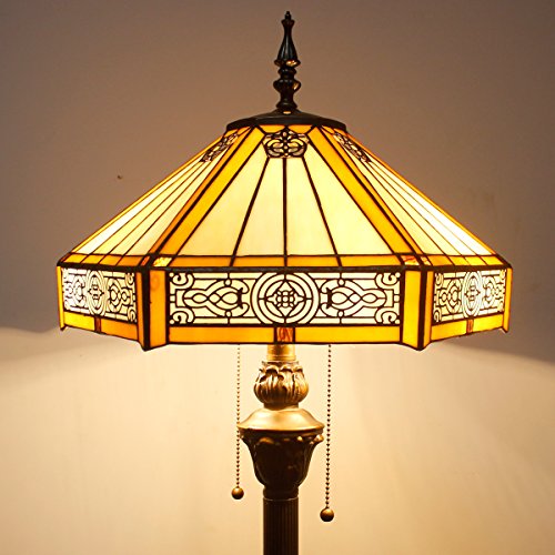 Werfactory TIFFANY FLOOR LAMP Yellow Hexagon Stained Glass Mission Standing Reading Light 16X16X64 Inches Antique Pole Corner Lamp Decor Bedroom Living Room Home Office S011 Series thumb #2