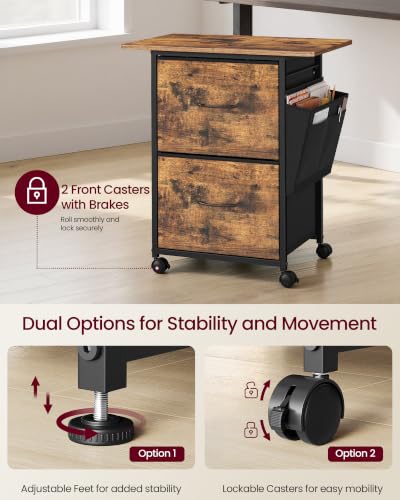 Image of VASAGLE Mobile Printer Stand with Storage, Filing Cabinet, Side Pockets | Filing Cabinet for A4 Letter Size, 23.6 x 15.7 x 26.8 Inch, Rustic Brown, BELLAH Collection UOFC202KD01