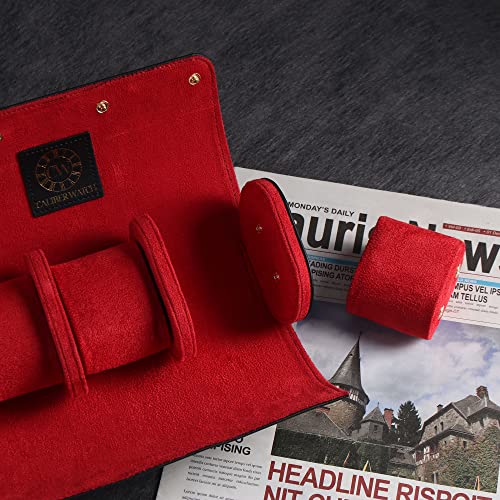 Image of Genuine Napa Leather Watch Roll Travel Case for 3 Watches - Travel Watch Rolls and Leather Watch Display Cases with Velvet Interior - Watch Storage Organizer Men's