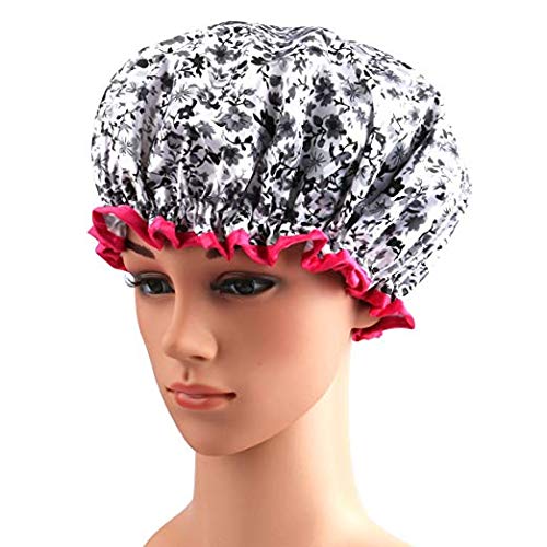 Shower Caps, ESARORA 4 PACK Extra Large Bath Caps Perfect for all Hair Lengths and Thicknesses - Waterproof - Double Layer - Thumbnail 5