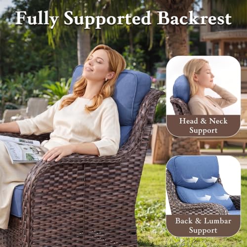 Luxury High Back Outdoor Furniture with 6-inch Extra Thick Cushions, Patio Furniture Set with Fire Pit Table & Swivel Chairs, 9 PCS Wicker Conversation Set for Yard, Deck, Poolside, Brown/Blue - Image 2