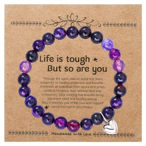 Inspirational Amethyst Purple Bracelets Gifts for Women Get Well Bracelets Gifts, Healing Relaxation Bracelet Gifts Relief Depression Anxiety Stress Bracelet