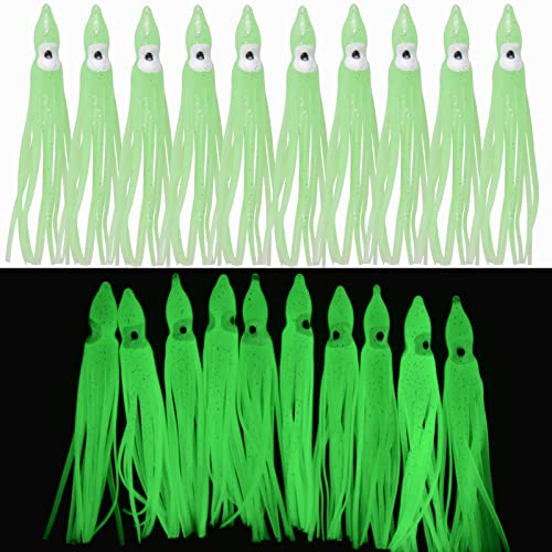 Squid Skirts Fishing Lures Saltwater Octopus Skirts Soft Trolling Lures Glow Lures Saltwater Octopus Squid Skirts Soft Octopus Bait for Bass Trout Fishing