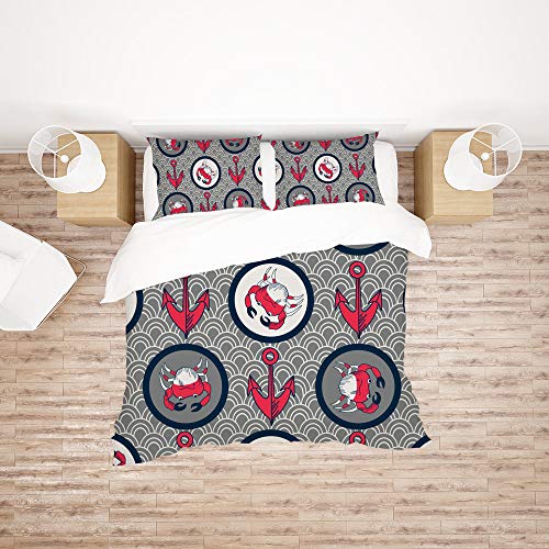 Funda de edredón king de poliéster matrimonial con estampado de anclas 3