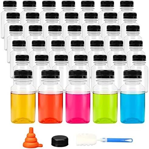 62 Pack 4oz Juice Bottles with Caps, Reusable Clear Beverage Containers,Bulk Empty Plastic Bottles for Homemade Juice, Smoothie, Milk and Drinks,Come with Funnel and Brush