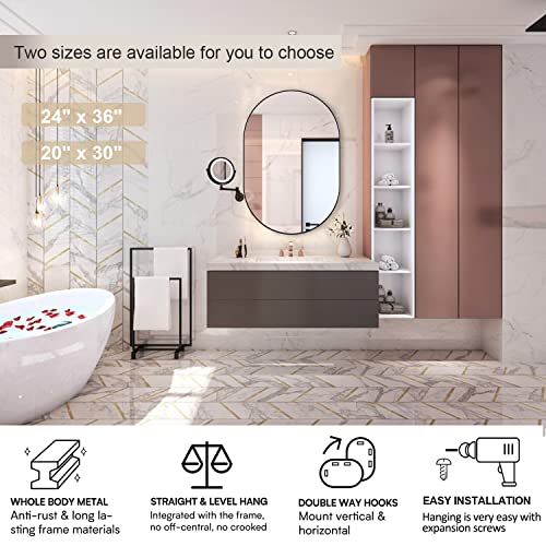 Neuweaby Oval Bathroom Mirror Capsule Wall Vanity Mirror, 20"X30" Pill Mirrors Wall Mounted Mirror, Large Modern Mirror With Black Metal Frame, Decor For Entryway, Bedroom, Living Room #TOP4
