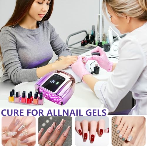 Professional Rechargeable UV LED 96W Portable Cordless UV Light for Nail Lamp Machine with Removable Stainless Steel Bottom,4 Timer Setting and Smart Sensor Nail Dryer (Purple&Pink)