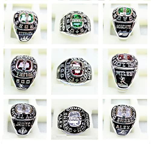 JNJ Customizable Class Ring for Men high school and college graduates, Sterling Silver, Birthstone Class Ring, Suqare stone, Modern Collection-Jour Nouveau Jewelry4