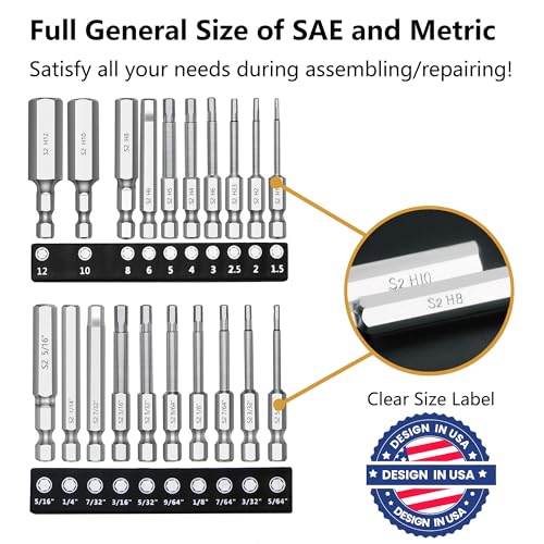 MulWark Magnetic Hex Head Allen Key Bit Set 20PC (10pc Metric & 10pc SAE), 2.3" Long 1/4" Diameter Quick Release Shank Screwdriver Bit Set for Assembling Furniture 2 MulWark Magnetic Hex Head Allen Key Bit Set 20PC (10pc Metric & 10pc SAE), 2.3" Long 1/4" Diameter Quick Release Shank Screwdriver Bit Set for Assembling Furniture - Image 2