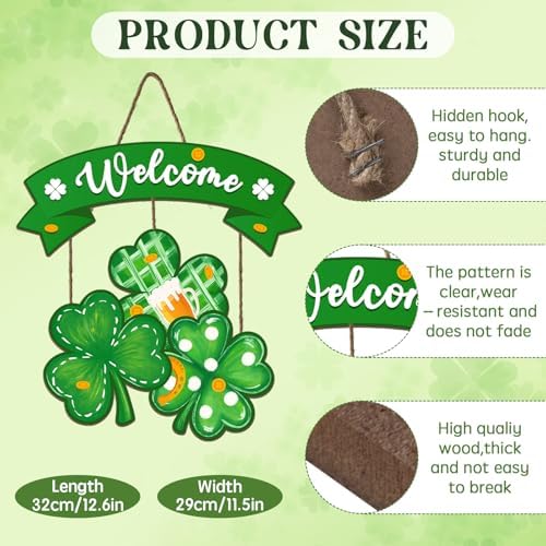 St Patricks Day Wooden Hanging Sign - Shamrock Wreath Decor