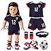 18-inch Girl Doll Clothes Accessories - Team USA 6 Piece Soccer Uniform Clothing Includes Headband,Shirt,Shorts, Socks,Shoes and Football Fits 18