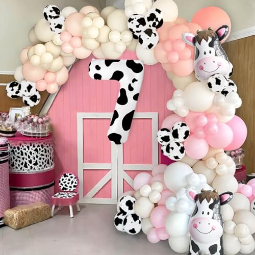 Image of 40 Inch Cow Print Balloon, Number 7 Balloons for 7th Birthday Decoration, Large Cow Number Balloons for Western Party Decor