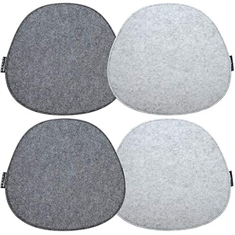 DuneDesign 4 Filz Sitzkissen Oval 40x37cm Stuhlkissen Sitzauflage 8mm Hellgrau Grau Cover
