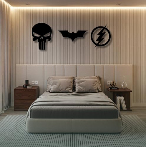 Image of TWIGGY Superhero Wall Decor 6mm MDF Wood Wall Art Set for Home, Office, or Gaming Room, Gift, Anime (Pack of 3 | The Dark Knight, Punisher, Flash)
