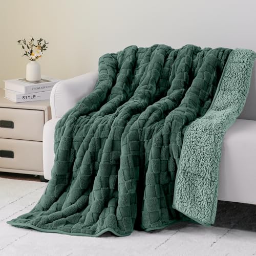 Image of Uttermara Weighted Blanket for Adults 15 lbs Queen Size, Warm Sherpa Fleece Jacquard Heavy Blanket, Soft Fuzzy Weighted Blankets for Couch Bed Sofa, 60 x 80 inches Dark Green