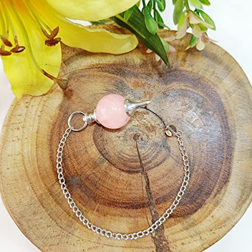 Image of Original Rose Quartz Crystal Stone Ball Pendulum | Natural Love Stone Dowsing Pendulum Meditation Tool | Healing Crystal for Reiki, Chakra Balancing & Feng Shui | Vastu Decorative Item for Home