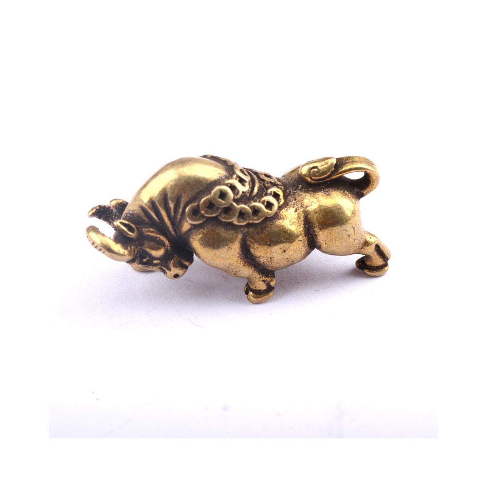 Figurine Taureau en Laiton Massif Rétro Mini Ornement pour Bureau