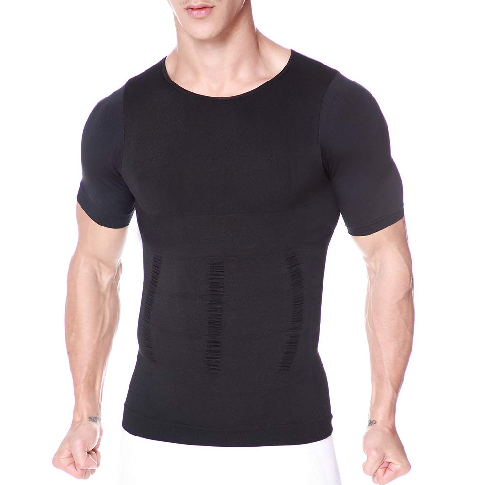 Men's Slimming Body Shaper Vest Compression Shirt Muscle Tank Top Shapewear Workout Undershirt - M - Seamless Black