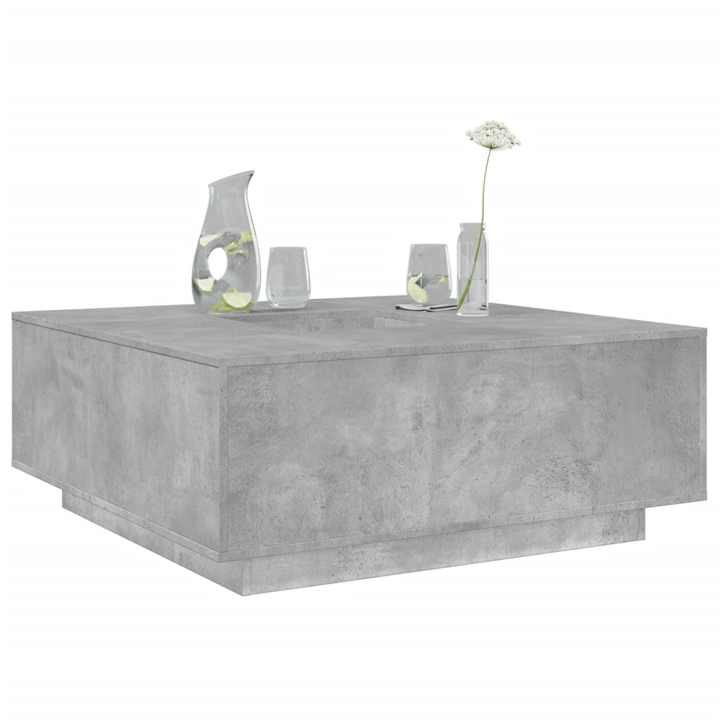 Table basse bois gris béton 100x100x40cm table d'appoint de salon rétro